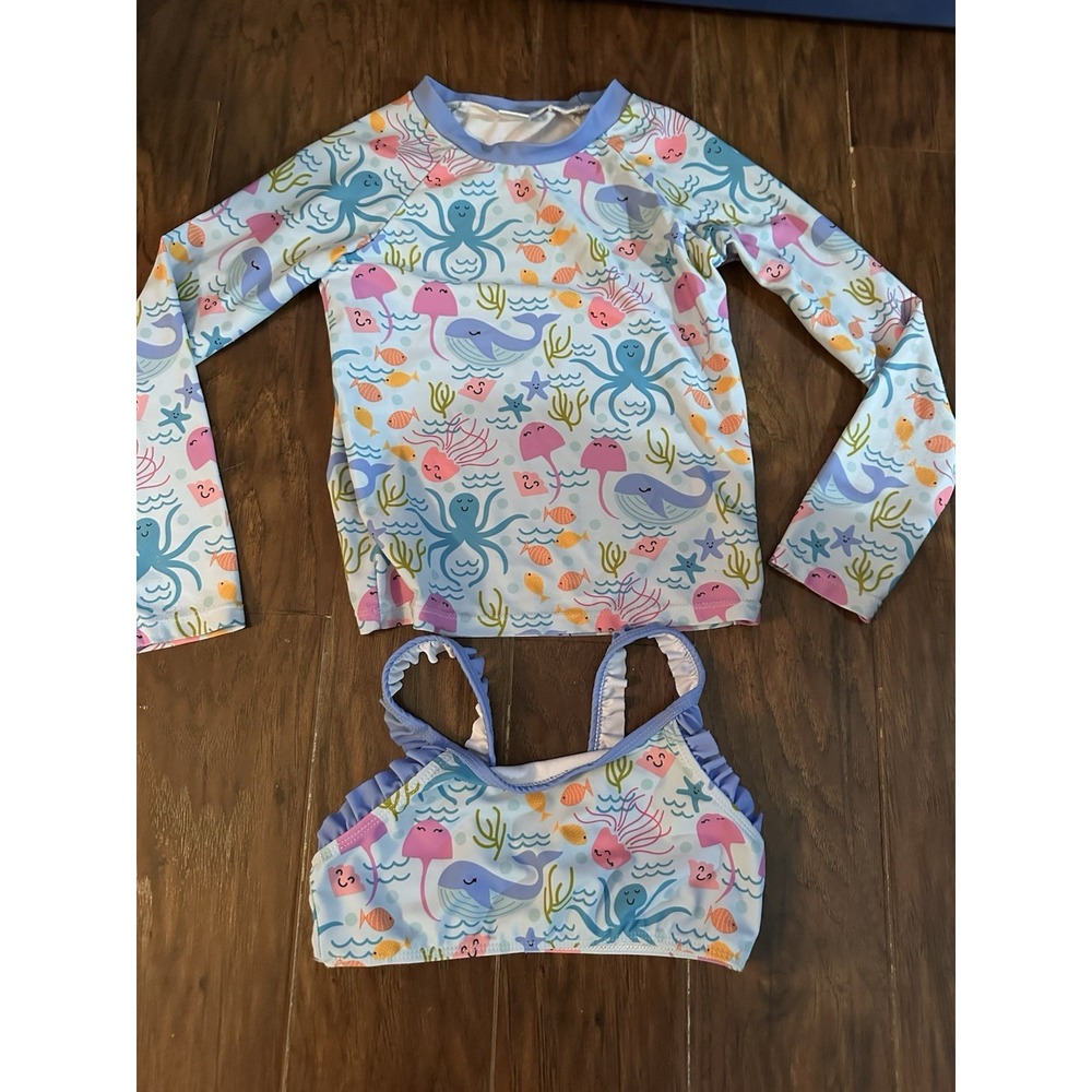 Millie Loves Lily Girls  Long Sleeve Rashguard Swim Top 8 With Bikini Top